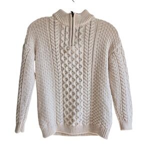 Original Aran Co 9-10 Yrs Sweater Kids Cream Excellent Merino Wool Quarter Zip